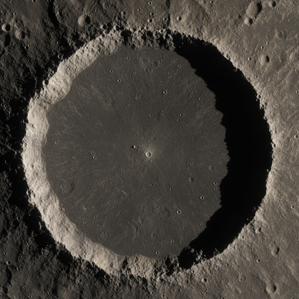 Plato Crater on the Moon — large flat-floored dark crater near the lunar north pole