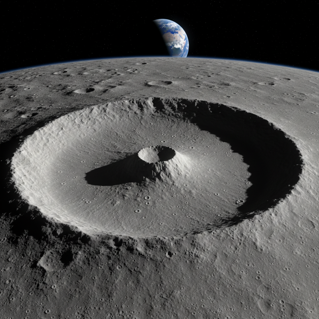 Tycho Crater on the Moon — dramatic impact crater with central peak